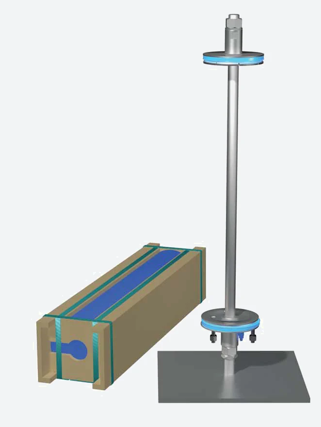3D product render of the Rotreat Easy Click exchange system with membrane pack and exchange stand