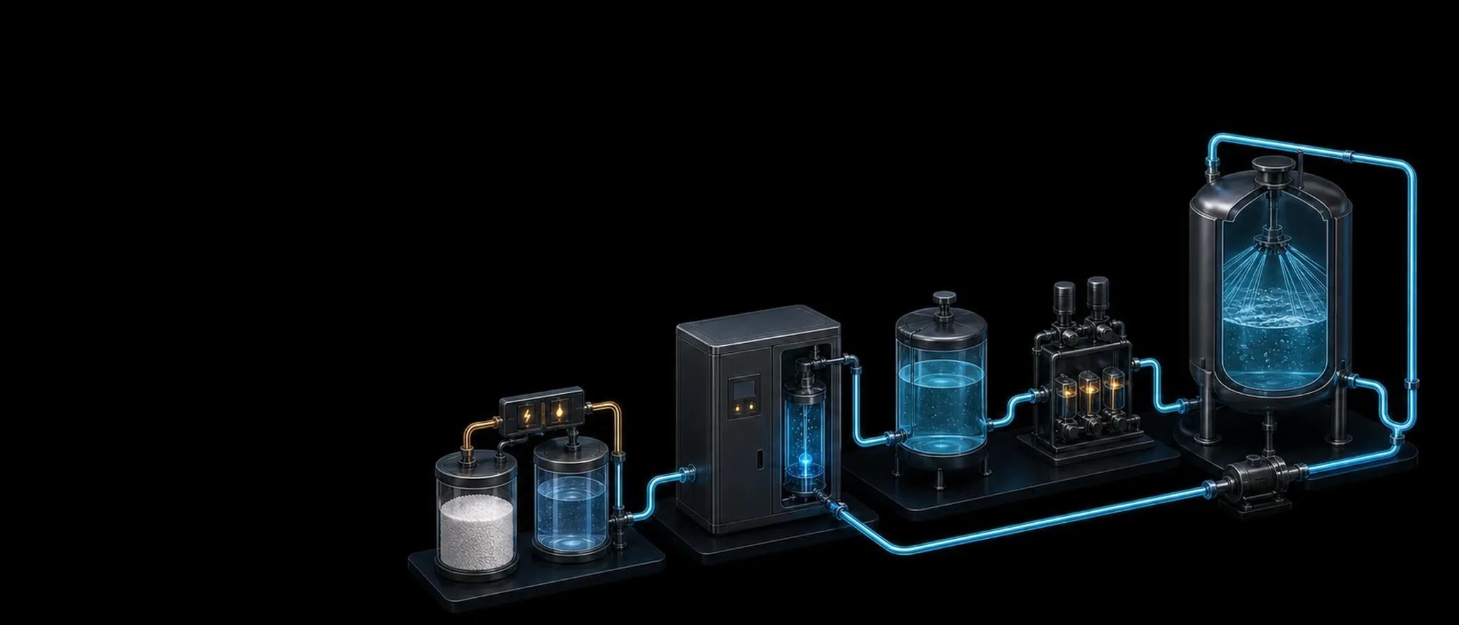 Three-dimensional representation of a CIP system with a pump, dosing unit and tank for cleaning in food production
